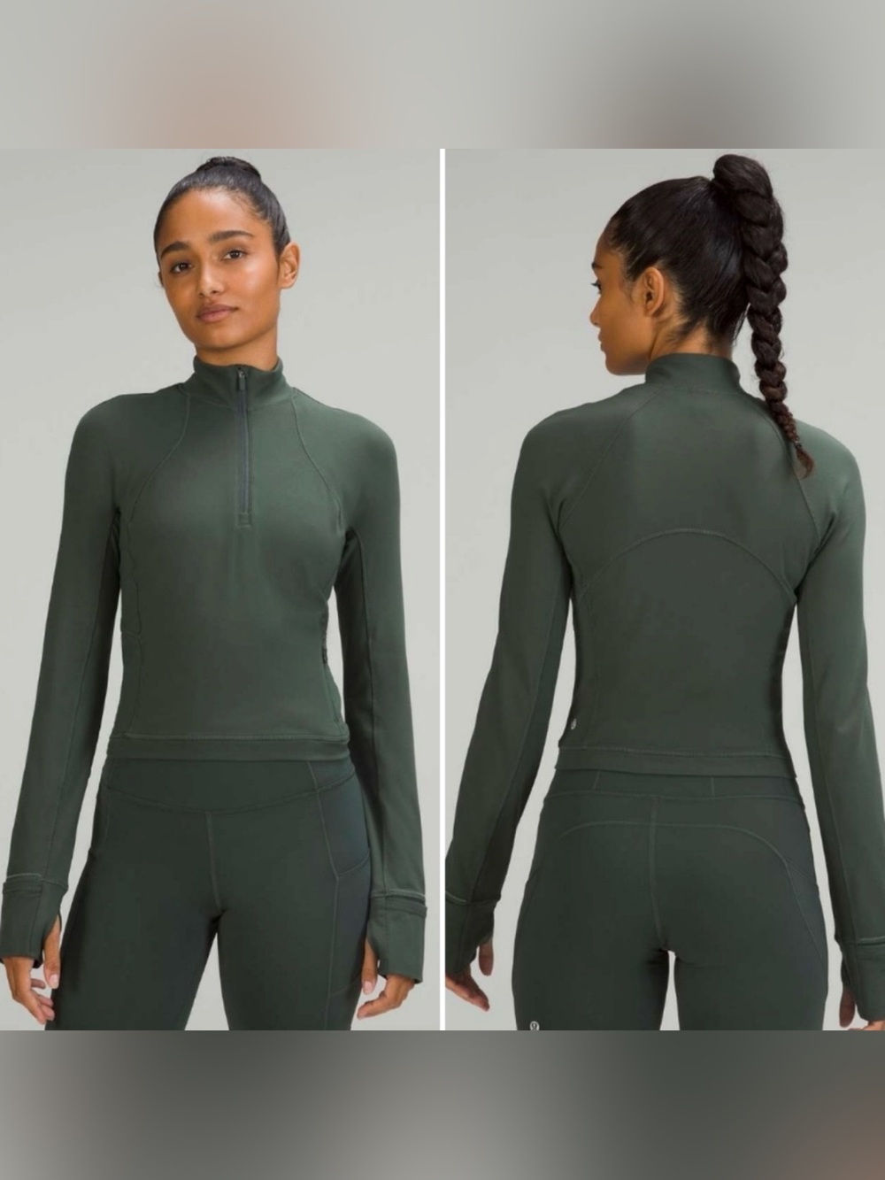 Lululemon Its Rulu Run Cropped Half Zip in Color Smoked Spruce, EUC, 12